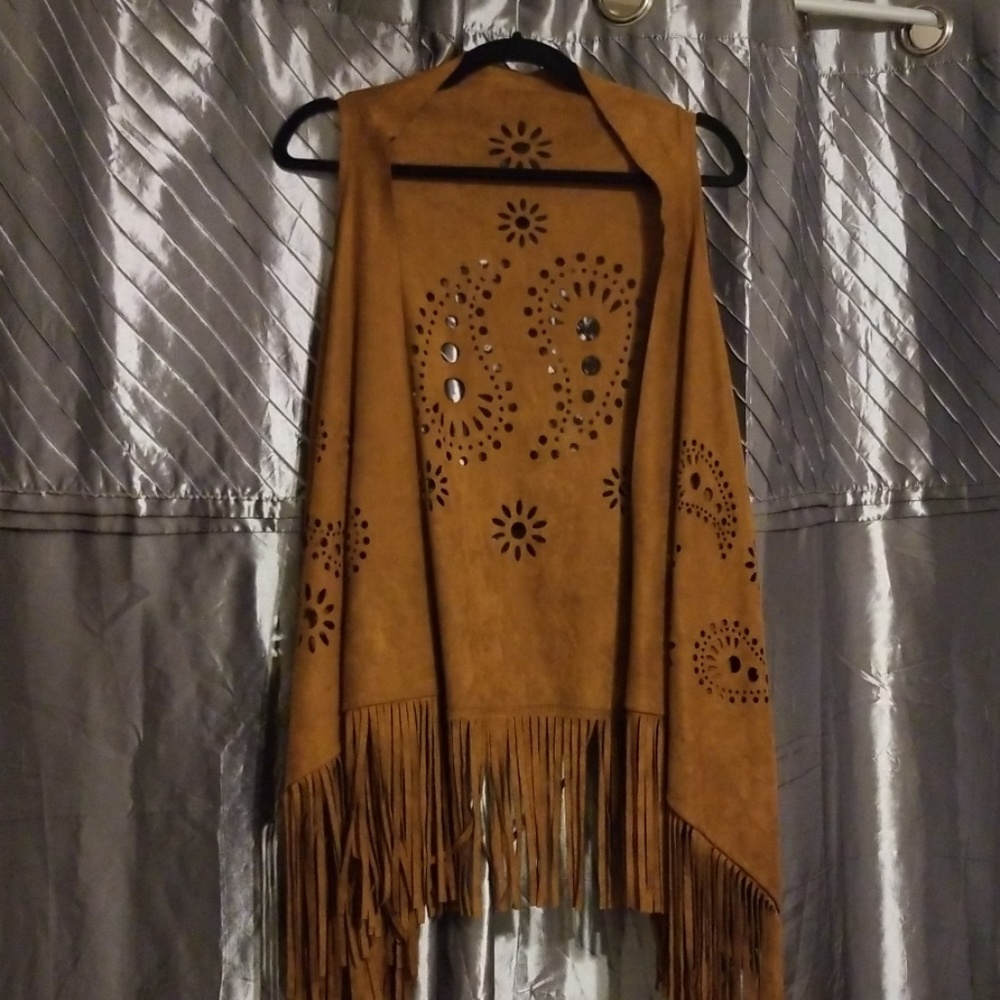 Faux suede fringed vest